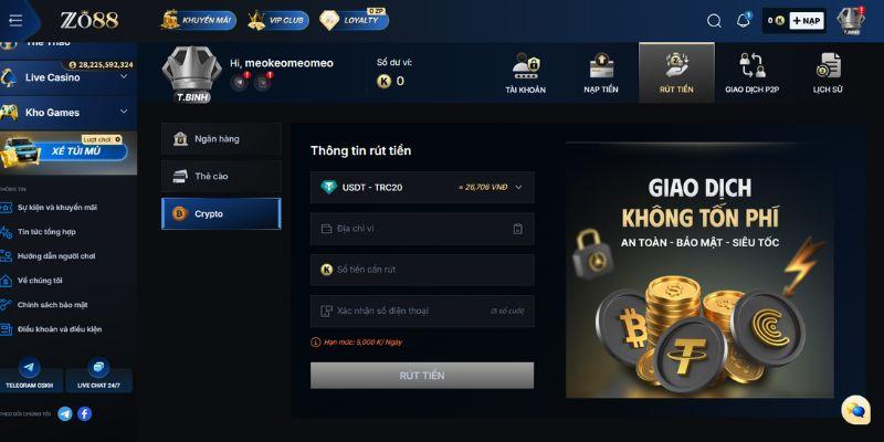Hướng dẫn tạo lệnh rút tiền Zo88 chính xác giúp tiền về nhanh chóng