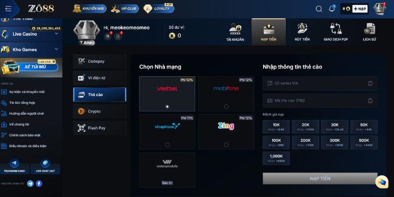 Những lưu ý quan trọng giúp giao dịch nạp tiền Zo88 luôn thành công tuyệt đối