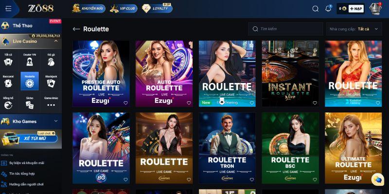 Ưu điểm nổi bật của sảnh Roulette Live Zo88