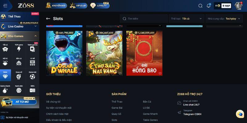 Ưu điểm vượt trội của sảnh Playtech Zo88